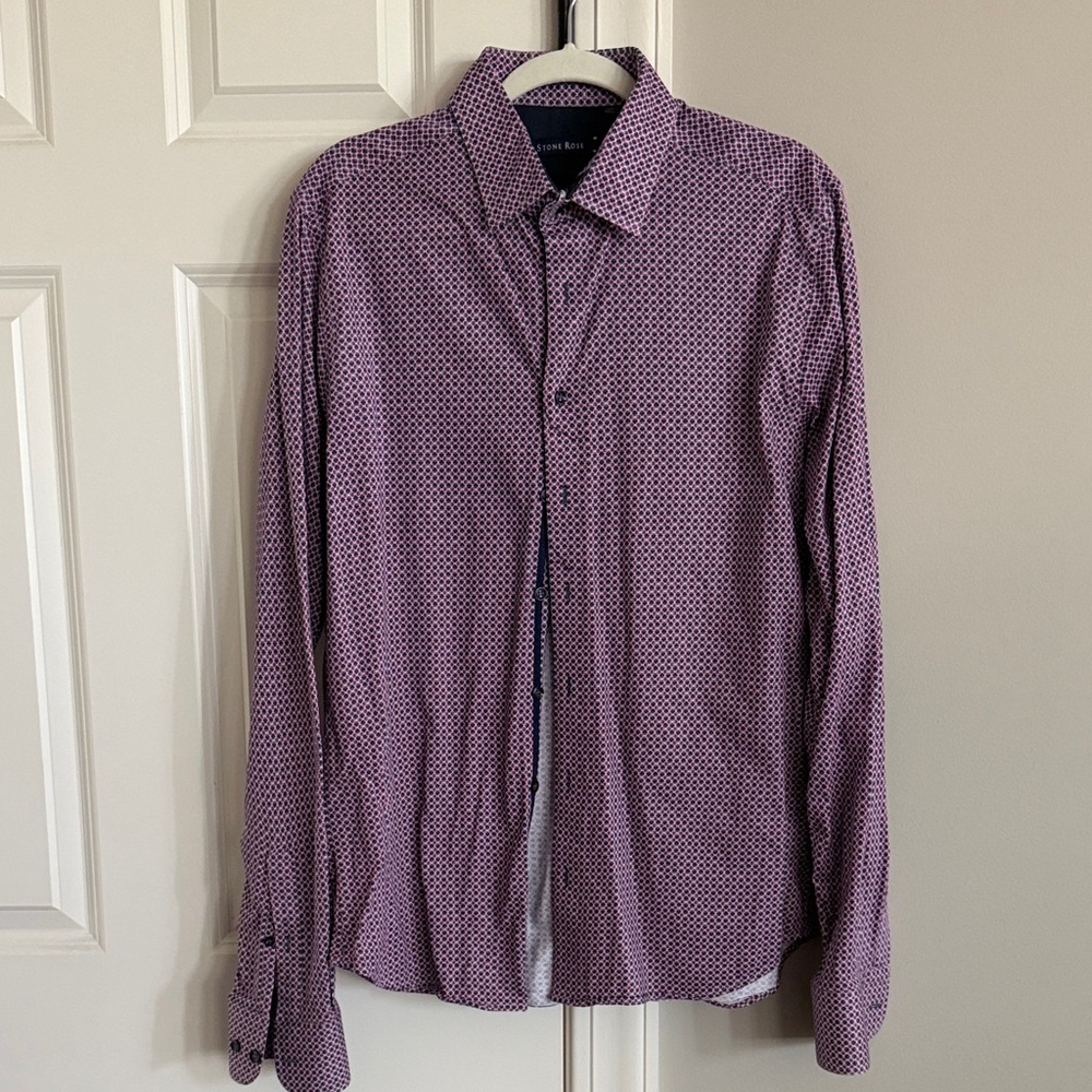 Stone Rose Purple Geometric Long-Sleeve Dress Shirt